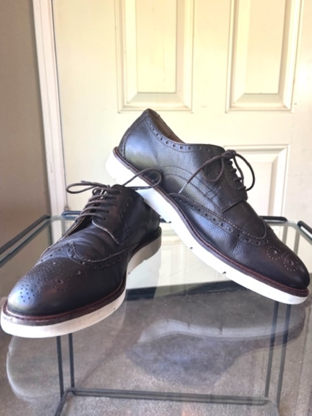 MASSIMO DUTTI Mens Brown Leather Lace-Up Hybrid Oxfords EUC/sz 42=US: 9